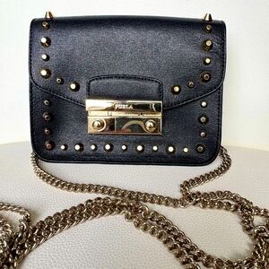 Furla Luxury Black Studded Crossbody Bag Excellent Condition